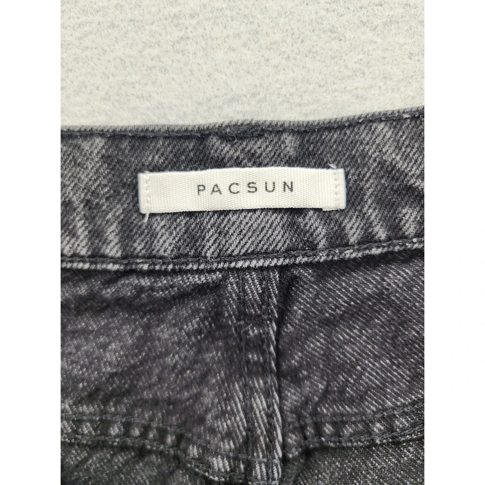 PacSun High Rise Straight Leg Jeans 26 Washed Black Button Fly Raw Hem Denim